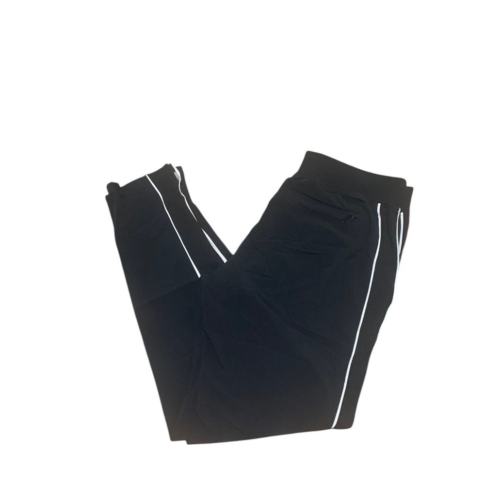 Athleta Black Track Pants with White Stripes womens stretch